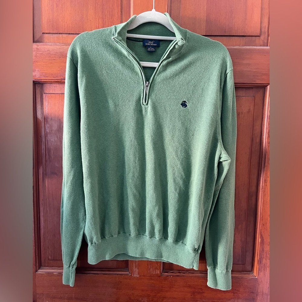 Brooks Brothers 346 Green Quarter Zip Sweater Linen Cotton Pullover Size L